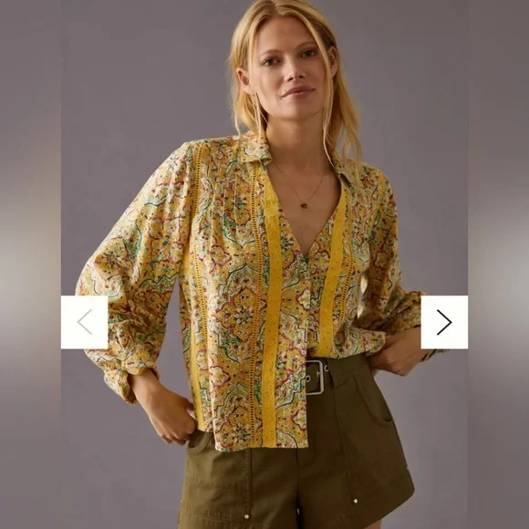 Anthropology Pilcro Pintuck Peasant Blouse, Size XS - Picture 3 of 13